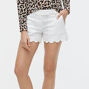 J. CREW Scalloped Hem 4” White Linen Shorts NWT